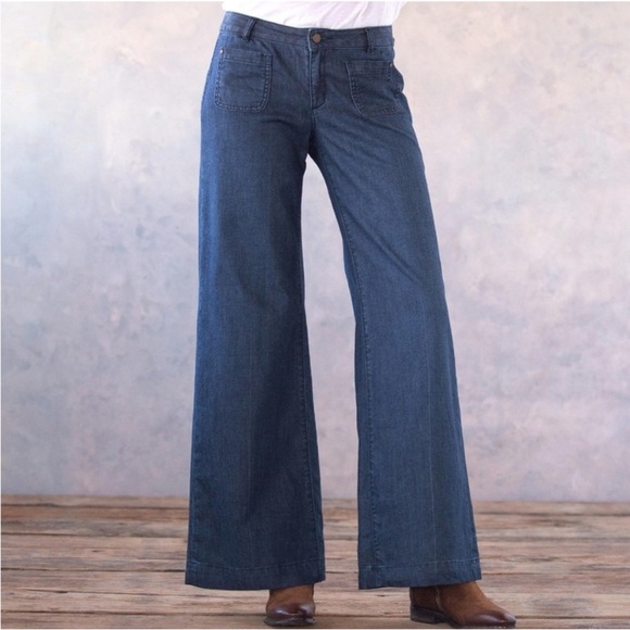 Sundance Liberty Flare Dark Wash Denim Flared Boot Pants - Picture 1 of 7